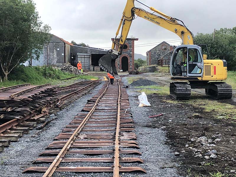  Laying track in the yard at the western ( Clifden) end of the site.